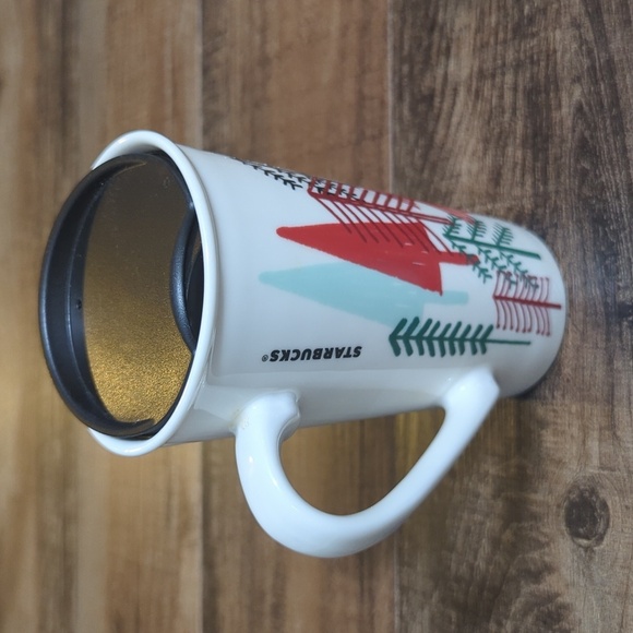 Starbucks Other - STARBUCKS 14oz Ceramic Coffee Mug + Lid Christmas Tree Cup Holiday Mug